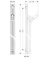 Hansgrohe Brausestange mit Halterung und einem Schlauchanschluss. Die schematische Darstellung zeigt die Maße und Konstruktionsdetails des Produkts.